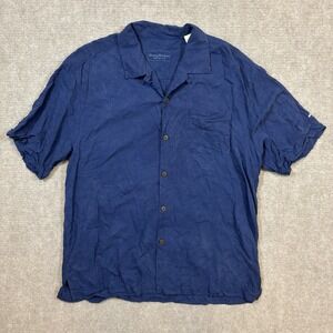 Tommy Bahama Loop Collar Silk Navy Shirt Men's Large New England Patriots